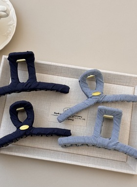 韩版简约复古牛仔蓝小香风抓夹大号鲨鱼夹气质后脑勺盘发夹发夹女