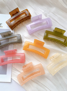 10.5cm加厚版大号果冻色女抓夹方形简约发夹小清新女方形鲨鱼夹