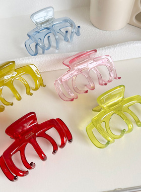 超仙果冻半透醋酸抓夹加厚4mm大号发夹感金标鲨鱼夹百搭发饰