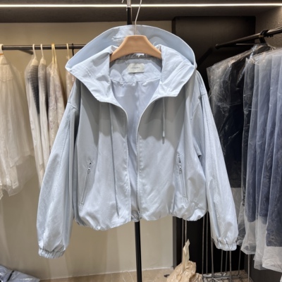 韩版宽松百搭连帽拉链休闲夹克外套女设计感春新款冲锋衣上衣8351