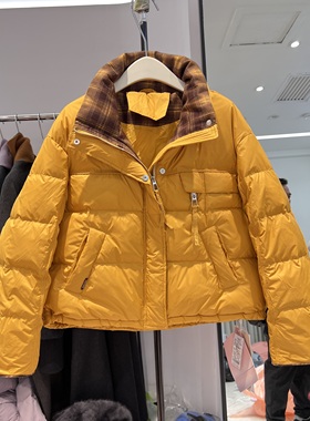 时尚立领短款羽绒服女2025冬季新款撞色面包服显瘦白鸭绒外套6532