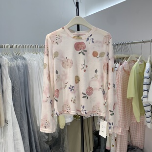 网纱T恤女圆领显瘦减龄打底衫 上衣60229 水果印花长袖 2026春夏新款