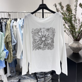 欧货2026春新款 弹力舒适薄款 潮流T恤衫 女6249 复古休闲一字肩长袖