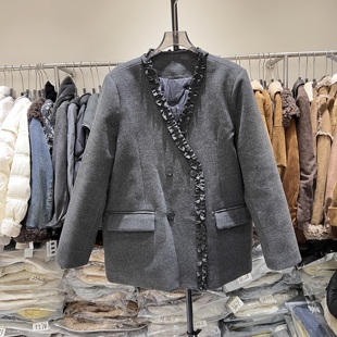 百搭V领宽松休闲羽绒内胆西服西装 时尚 外套女68165 新款 2025冬季