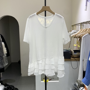 下摆荷叶边拼接短袖T恤女2026春夏新款高端欧货显瘦百搭上衣822