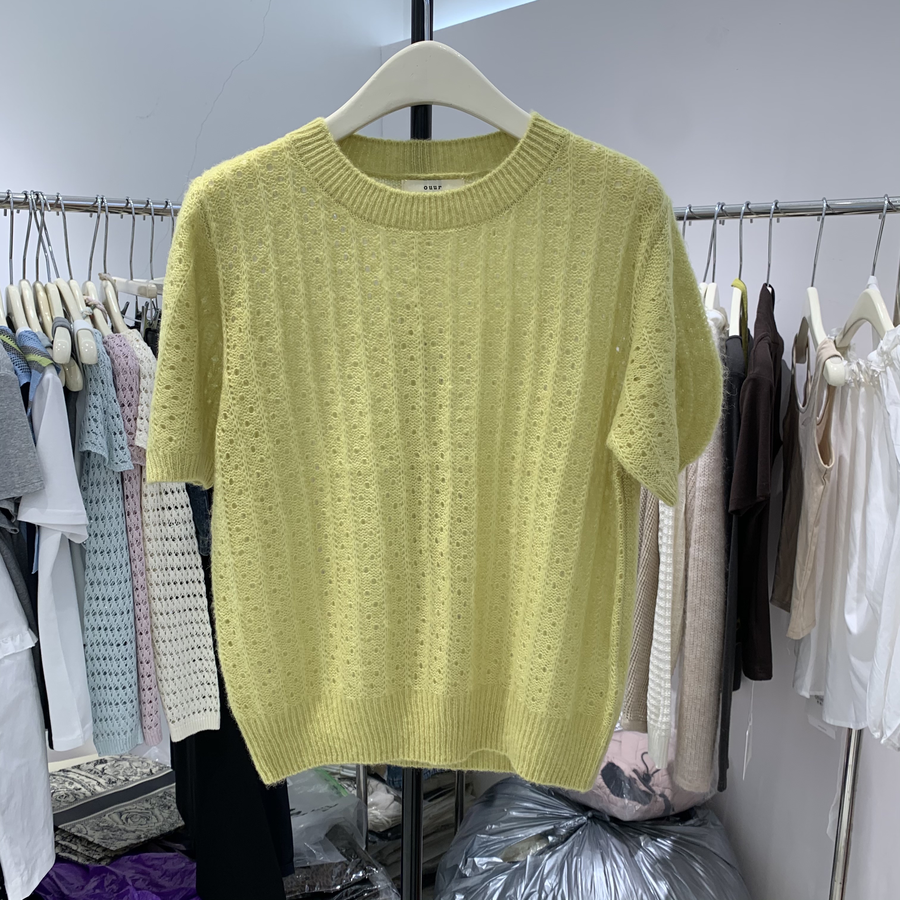 短袖圆领镂空羊绒针织衫女t恤衫2026春装新款洋气减龄上衣27132