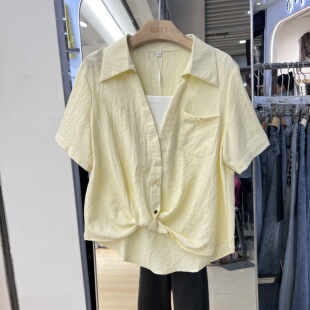 时尚2025夏季新款设计款假两件百搭显瘦减龄洋气短袖衬衫女潮8665