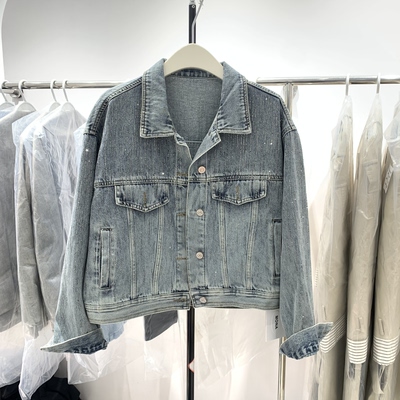 MONA甜酷辣妹风复古水洗Polo领小众设计感百搭烫钻牛仔外套春8307