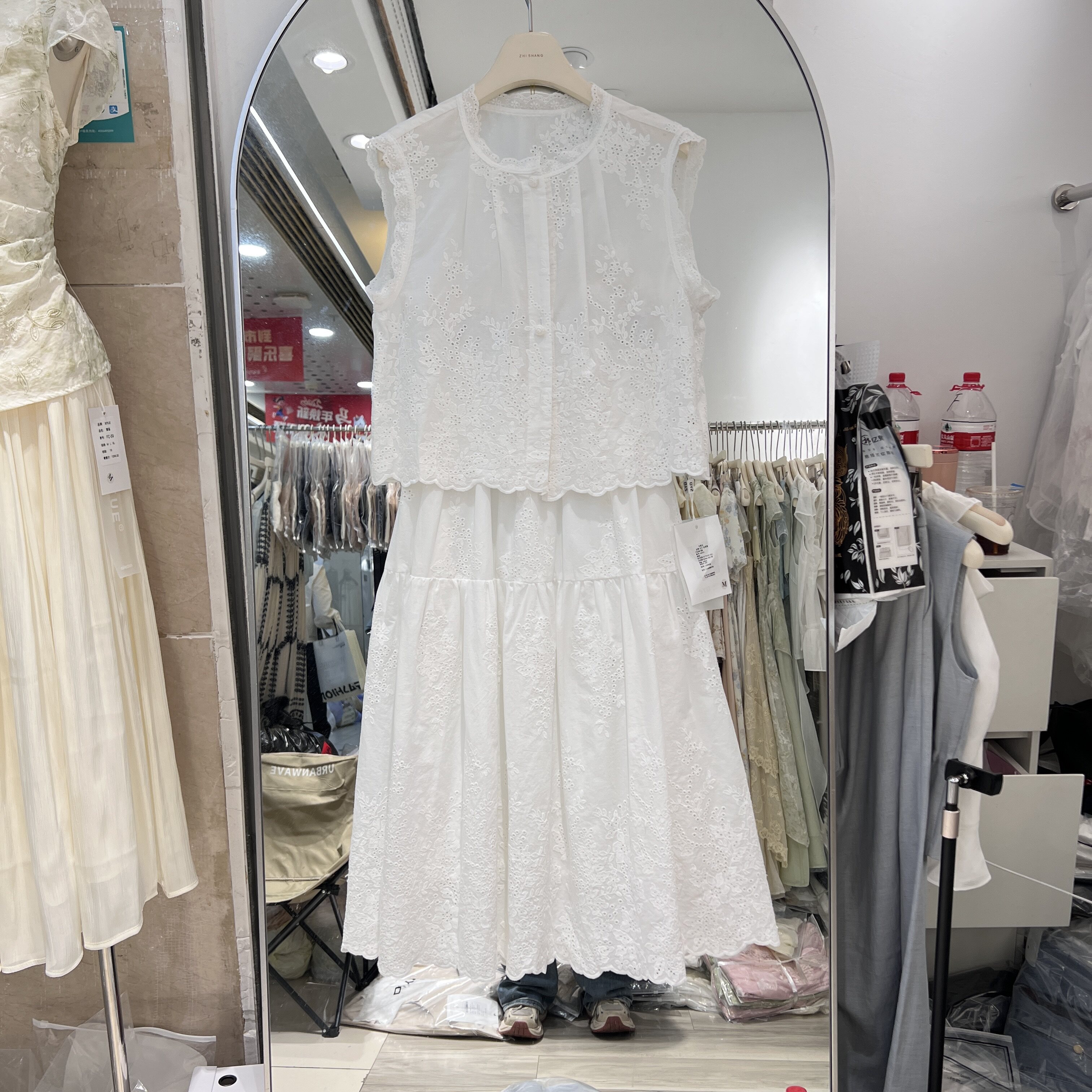 小清新刺绣蕾丝花边小飞袖衬衫+半身裙套装两件套女2026夏季新款