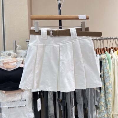 美式辣妹牛仔超短裙女夏季新款显瘦A字百褶裙防走光半身裙裤1655