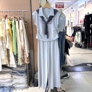 通勤POLO领上衣带披肩三件套裤 新款 洋气休闲小个子套装 女 2026夏季