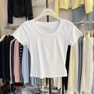 元熙263022正品简约基础款修身显瘦U领短袖T恤打底衫女2026春夏款