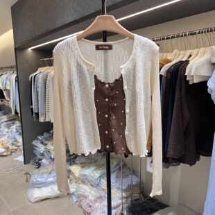 26韩系甜美波点吊带+针织长袖两件套女小个子纯欲套装上衣77001