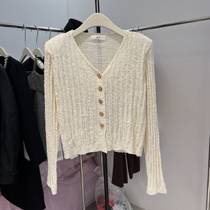 十三行早秋女新款气质亮片长袖针织开衫法式纯欲宽松短款毛衣外套