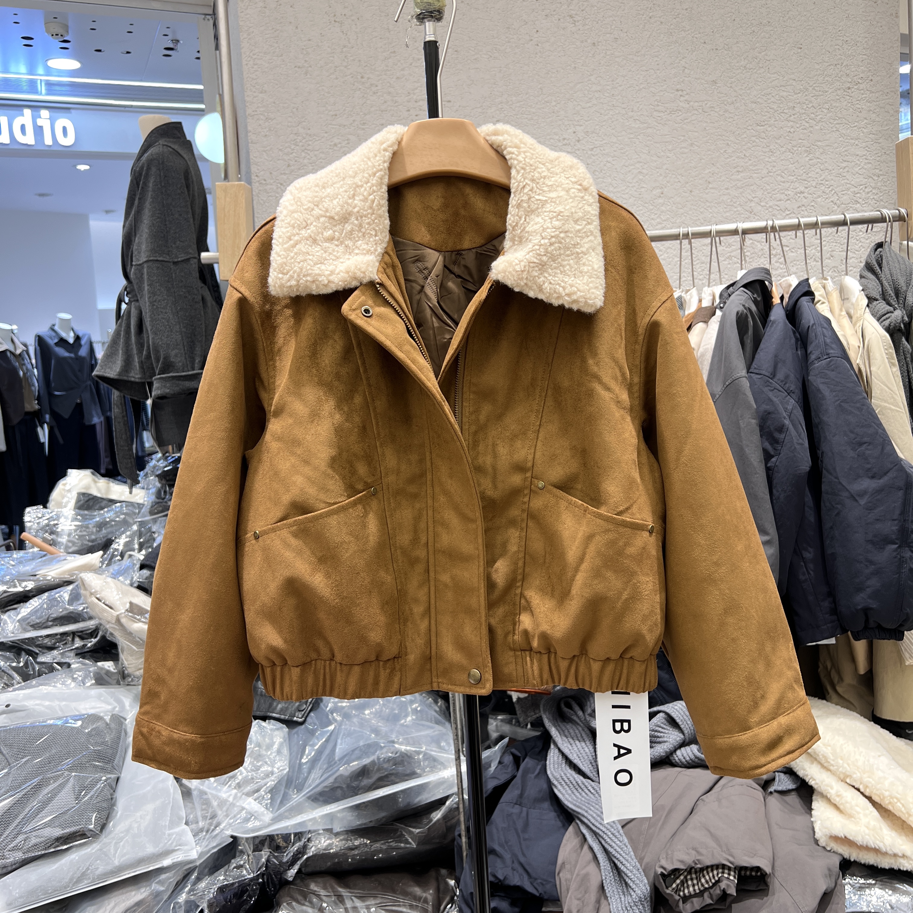 欧货羊羔毛翻领棉衣短外套女冬2025新款保暖夹棉棉服夹克上衣1860