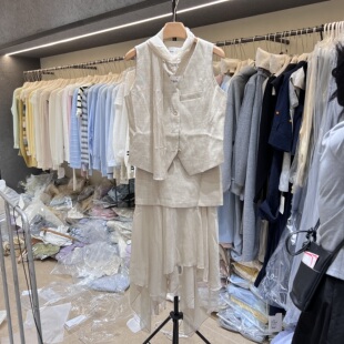 西装 领丝巾外套马夹半身裙三件套女26101 时尚 欧洲站12026春夏新款