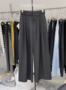 2026春夏通勤灰色高腰西装阔腿裤女宽松遮肉梨型身材长裤子66A98