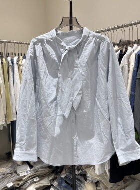 立领春新款衬衫女蝴蝶结宽松显瘦系带洋气打底百搭外穿上衣26176