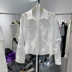 白色收腰衬衫女设计感小众上衣春装女2026春款洋气衬衣短款26001