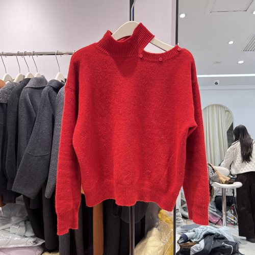 2025冬季新款韩国ins设计感挂脖露肩慵懒法式性感宽松针织衫毛衣