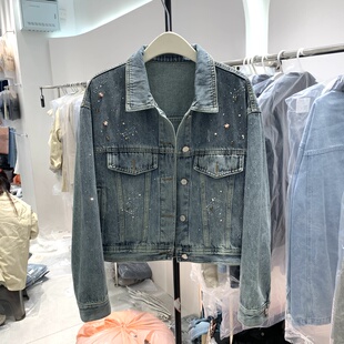 手工镶钻短款牛仔外套女2026春装新款宽松百搭显瘦夹克上衣8757