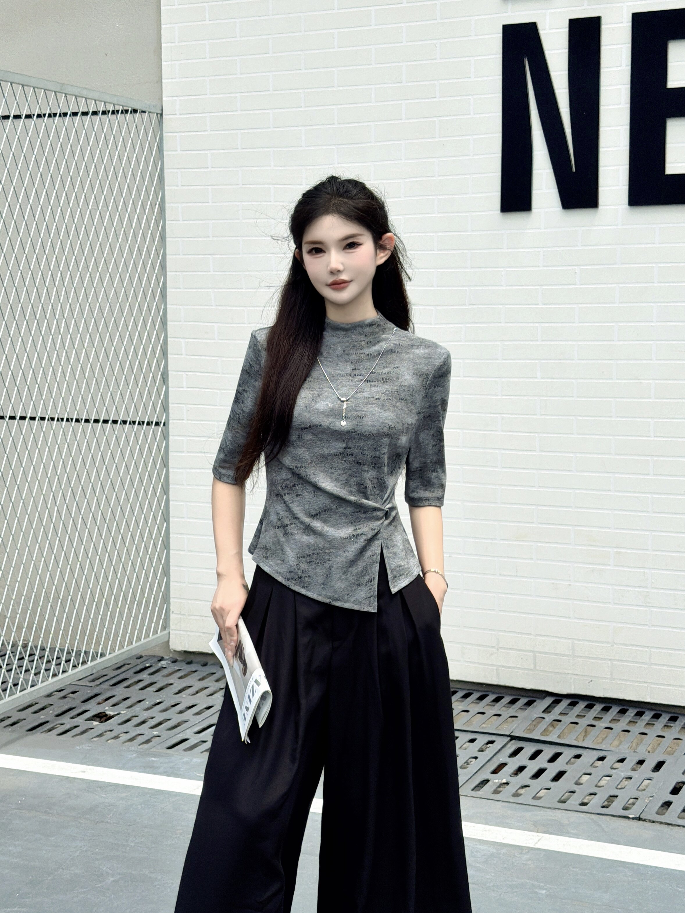 2026早秋新款韩版时尚百搭收腰修身显瘦五分袖T恤女减龄休闲上衣