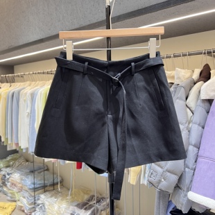 欧货韩系高腰腰带西装短裤女黑色A字小个子洋气热裤2026春季8690