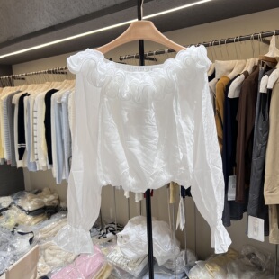 26010 一字肩多层荷叶领花瓣上衣女设计感小众衬衫 2026春季 新款