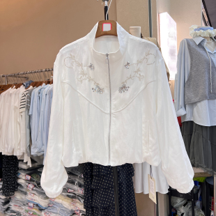 高端欧货2026春款 休闲外套女2636 重工亮片圆领蕾丝内胆棒球服短款