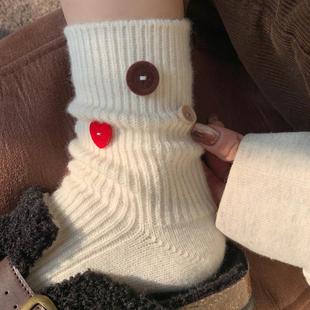 小众设计款 纽扣袜子女秋冬加厚保暖羊毛袜潮流重工日系简约堆堆袜