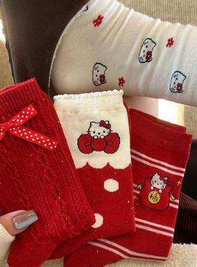 袜子女中筒袜秋冬纯棉日系可爱卡通kt猫堆堆袜子ins潮百搭长袜子