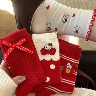 袜子女中筒袜秋冬纯棉日系可爱卡通kt猫堆堆袜子ins潮百搭长袜子