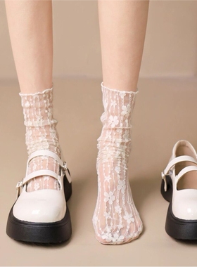 堆堆袜中筒甜美lolita短筒丝袜白色蕾丝袜子女夏季薄款玛丽珍网纱