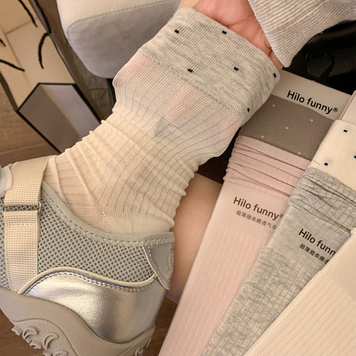 波点拼色袜子女中筒袜春秋季款棉袜韩国日系ins潮撞色长袜堆堆袜
