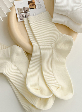 奶白色袜子女中筒袜夏季薄款纯色ins潮日系jk黑色乐福鞋夏天长袜