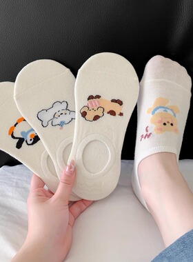 卡通可爱袜子女船袜夏季薄款纯棉浅口硅胶防滑不掉跟夏天隐形短袜