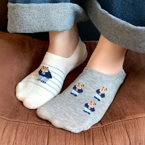夏季薄款小熊防滑不掉跟船袜女