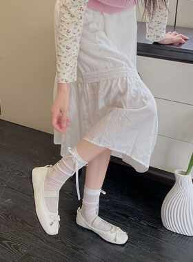 芭蕾风堆堆袜子女jk洛丽塔后跟飘带蝴蝶结日系纯欲ins风网眼透气
