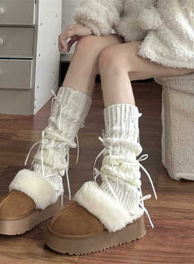 蝴蝶结袜套小腿袜子女日系JK秋冬季保暖针织堆堆袜lolita可爱腿套