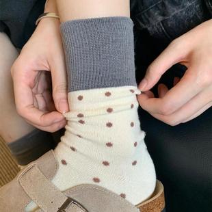 薄 长筒袜夏季 日系复古波点袜子女春秋款 撞色中筒袜ins潮网红韩版