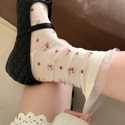 甜系网眼女中筒袜夏季透气无骨