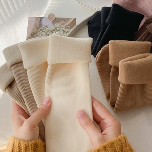 雪地袜子女秋冬款 女士 中筒袜加绒加厚保暖长筒袜睡眠地板长袜冬季