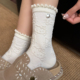 袜子女花边堆堆袜卡通可爱小猫吊坠棉袜可爱春秋季 中筒袜子女