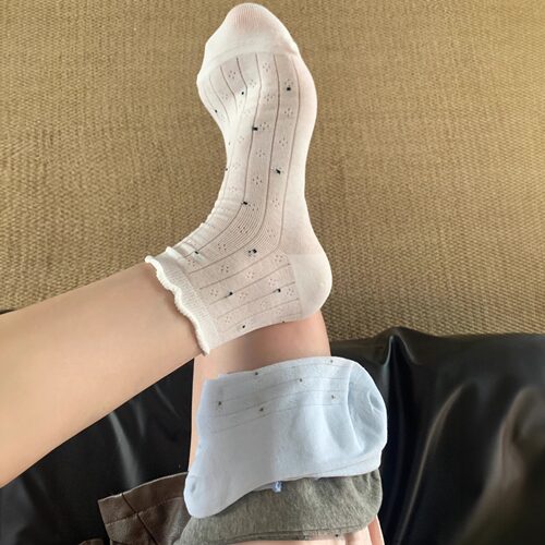 IOULOR夏新款波点花边短袜甜美袜子女薄款透气ins风无骨袜子