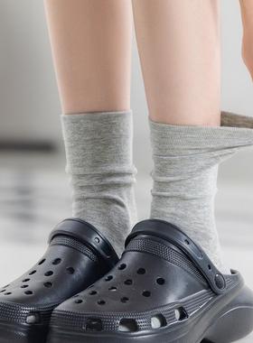 灰色袜子女夏天薄款纯色无骨袜中筒袜春秋季月子袜配洞洞鞋堆堆袜