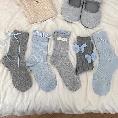 蝴蝶结后花边立体女甜美中筒日系