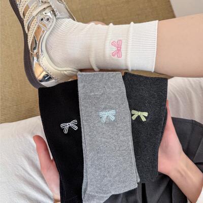 ins蝴蝶结甜美堆堆袜子