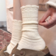 奶白花边袜子女中筒袜配短靴堆堆袜冬季 加厚保暖羊毛袜配靴子长袜