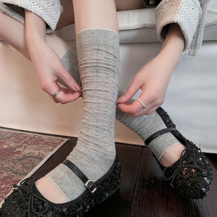 芭蕾风袜子女灰色堆堆袜踩脚小腿袜夏季 白色miu系长筒袜夏天 薄款