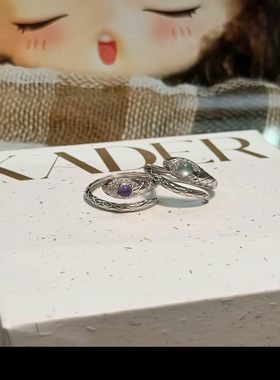 S925银小灵蛇戒指女开口可调节小众设计尾戒食指戒